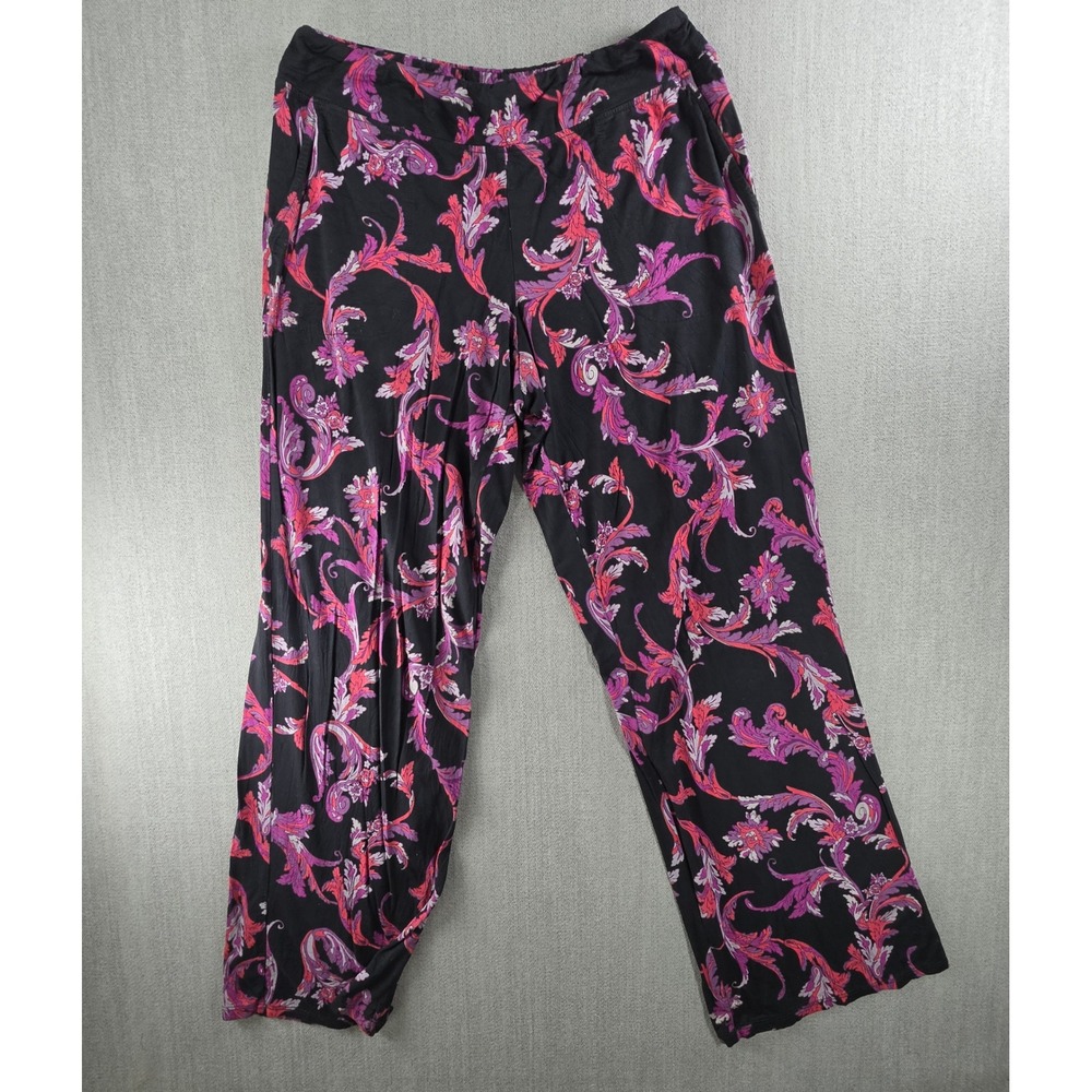 Soma Pajama Pants Women M Black Pink Purple Paisley Floral Rayon Stretch Sleep